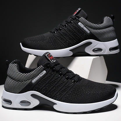 Stylish Men'S Casual Athletic Footwear - Breathable, Slip-Resistant Sole, Perfect for Any Season, Featuring Black with White And Blue, Red Highlights, Sporty Urban Style, Casual Footwear | Lace-Up Casual Sneakers | Air-Cushioned Athletic Shoes
