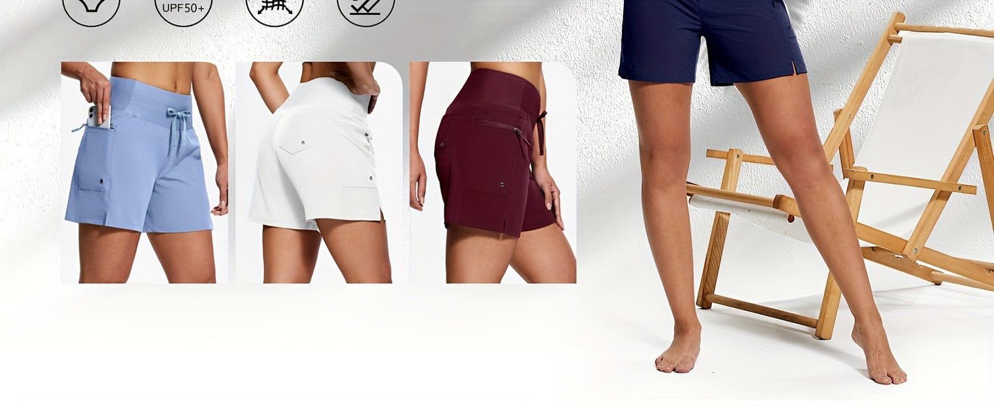 High Waisted Swim Board Shorts for Women 50+ Quick Dry Women'S Swim Trunks Bottoms with Liner Zipper Pockets
