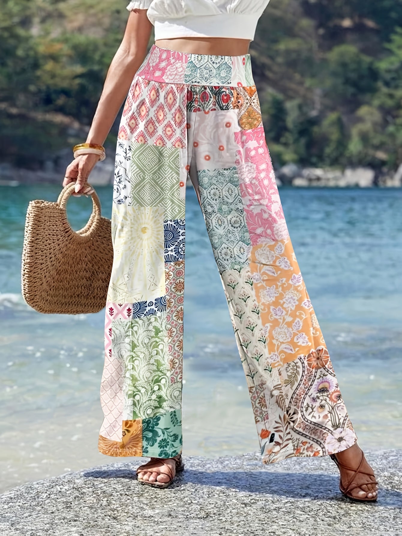 Women'S Summer New Casual Small Floral Patchwork Cute Women'S Loose Long Pants