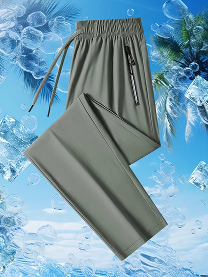 3pcs Men's Straight-Leg Pants, Quick Dry Cool Breathable Lightweight Summer Casual Sweatpants, Elastic Drawstring Waist with Zipper Pockets, Moisture Wicking Athletic Pants for Workout, Running, Hiking, Outdoor & Daily Wear, PLUS SIZE