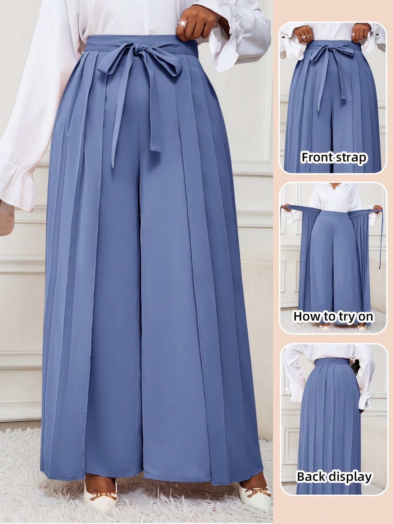 Plus Size - Plus-size Women'S Pants With Elegant Pleats, Removable Design, Two-way Wear, Straight-leg Style, Retro Chic, Casual, Suitable For All Seasons Throughout The Year.