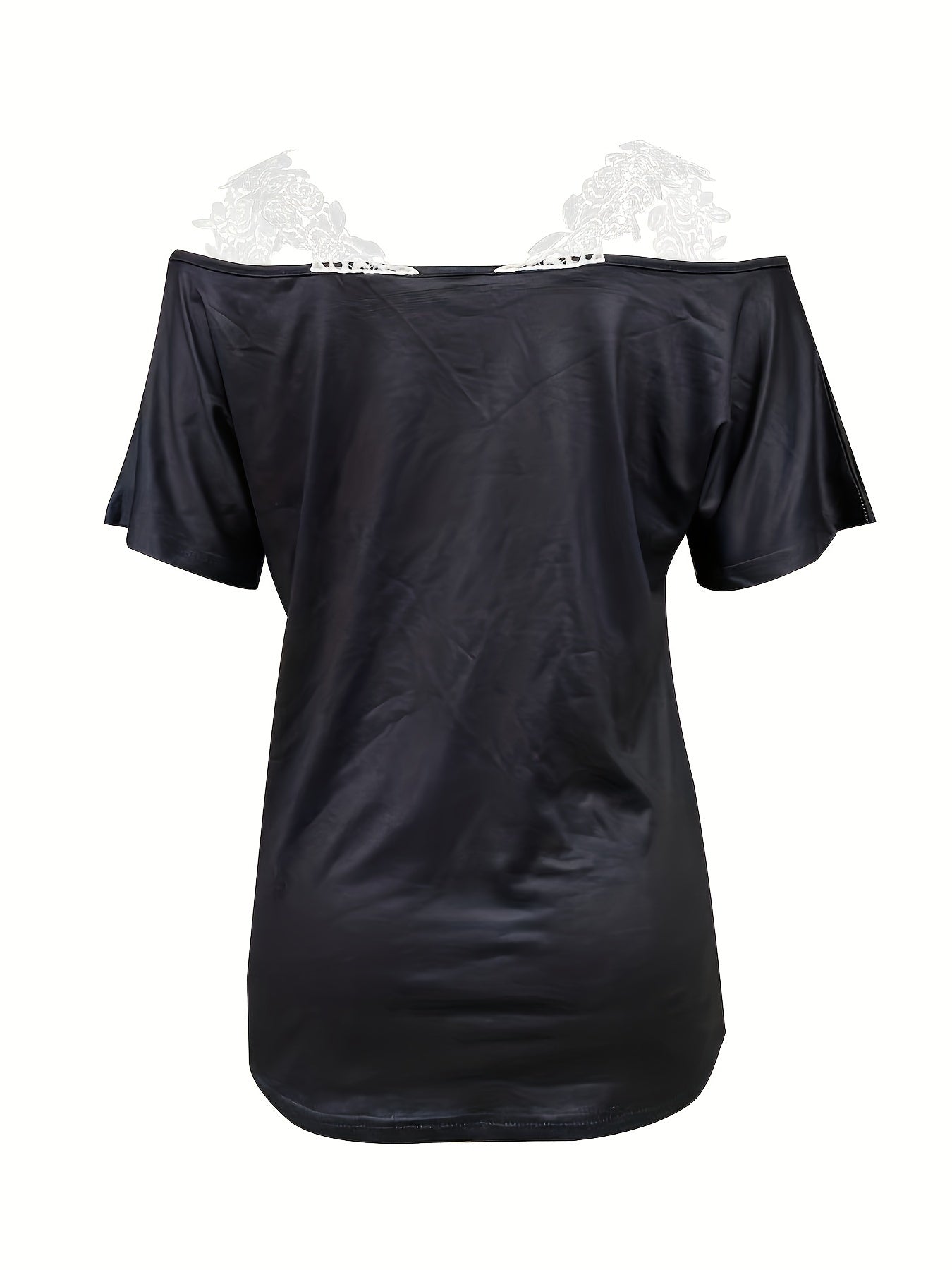 Spring And Summer New Flower Print V-neck T-shirt Lace Lace Casual Off-shoulder Short-sleeved Top