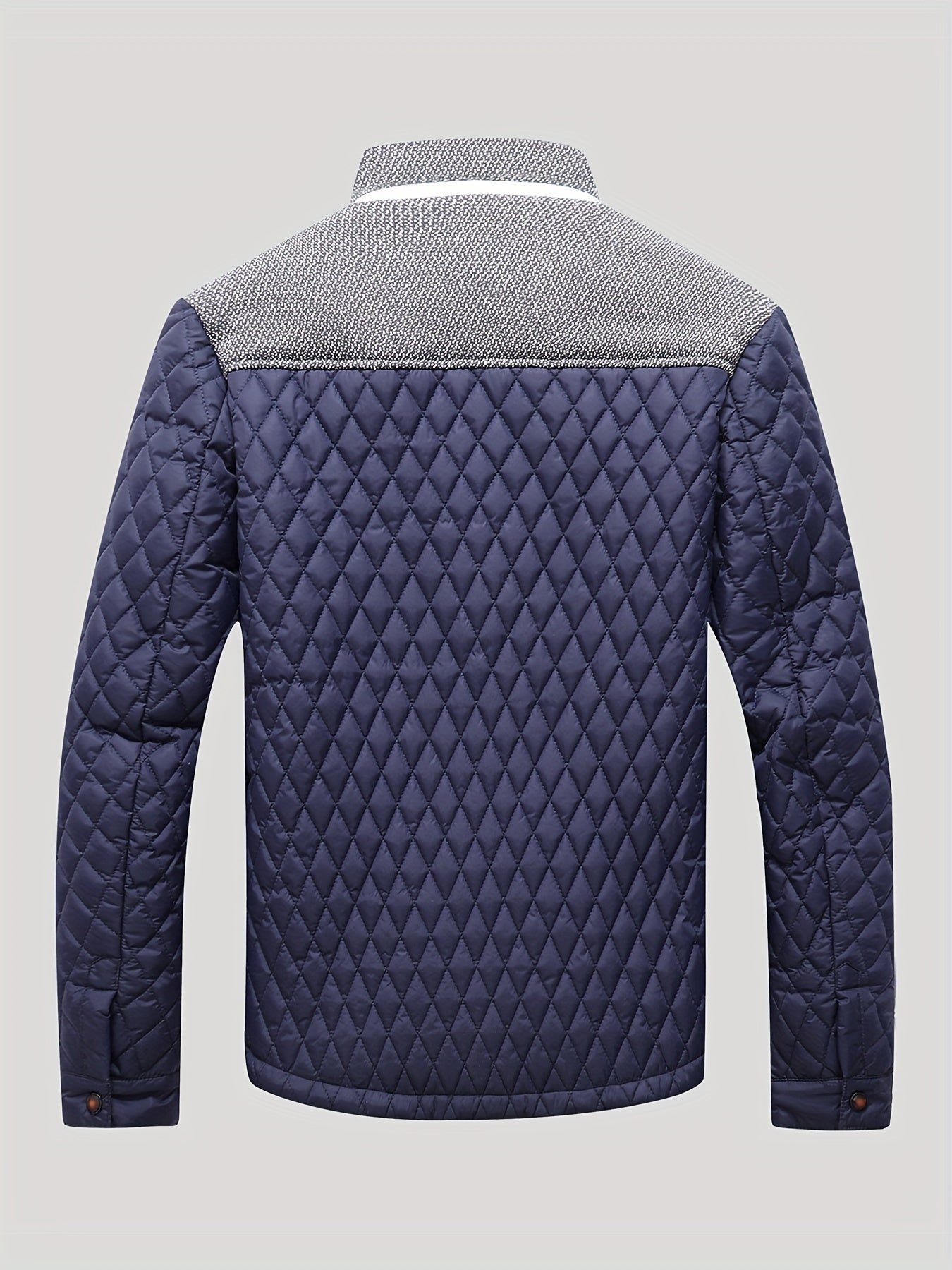 Men's Casual Stand Collar Plaid Side Seam Pocket Patchwork Jacket