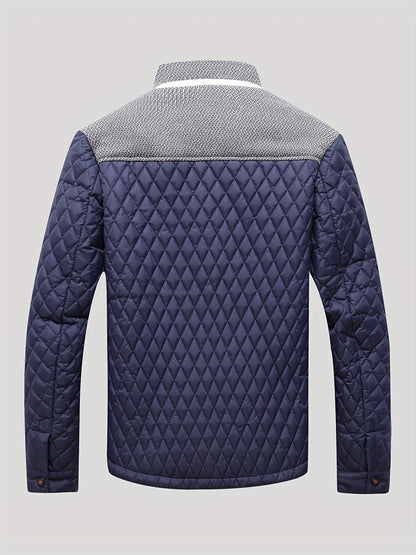 Men's Casual Stand Collar Plaid Side Seam Pocket Patchwork Jacket