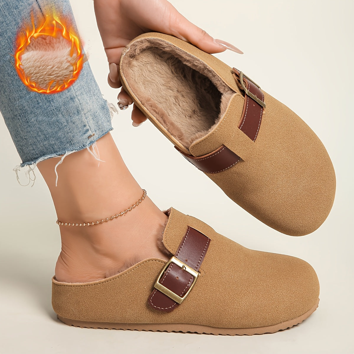 Women's Plush-Lined Platform Loafers, Buckle Strap Flat Shoes, Winter Warm and Comfortable Commuter Flat Shoes, Local Warehouse, Women Shoes