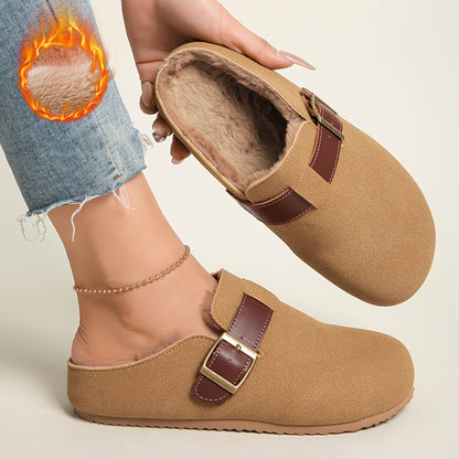 Women's Plush-Lined Platform Loafers, Buckle Strap Flat Shoes, Winter Warm and Comfortable Commuter Flat Shoes, Local Warehouse, Women Shoes