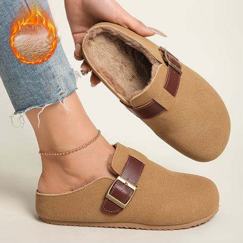 Women's Plush-Lined Platform Loafers, Buckle Strap Flat Shoes, Winter Warm and Comfortable Commuter Flat Shoes, Local Warehouse, Women Shoes