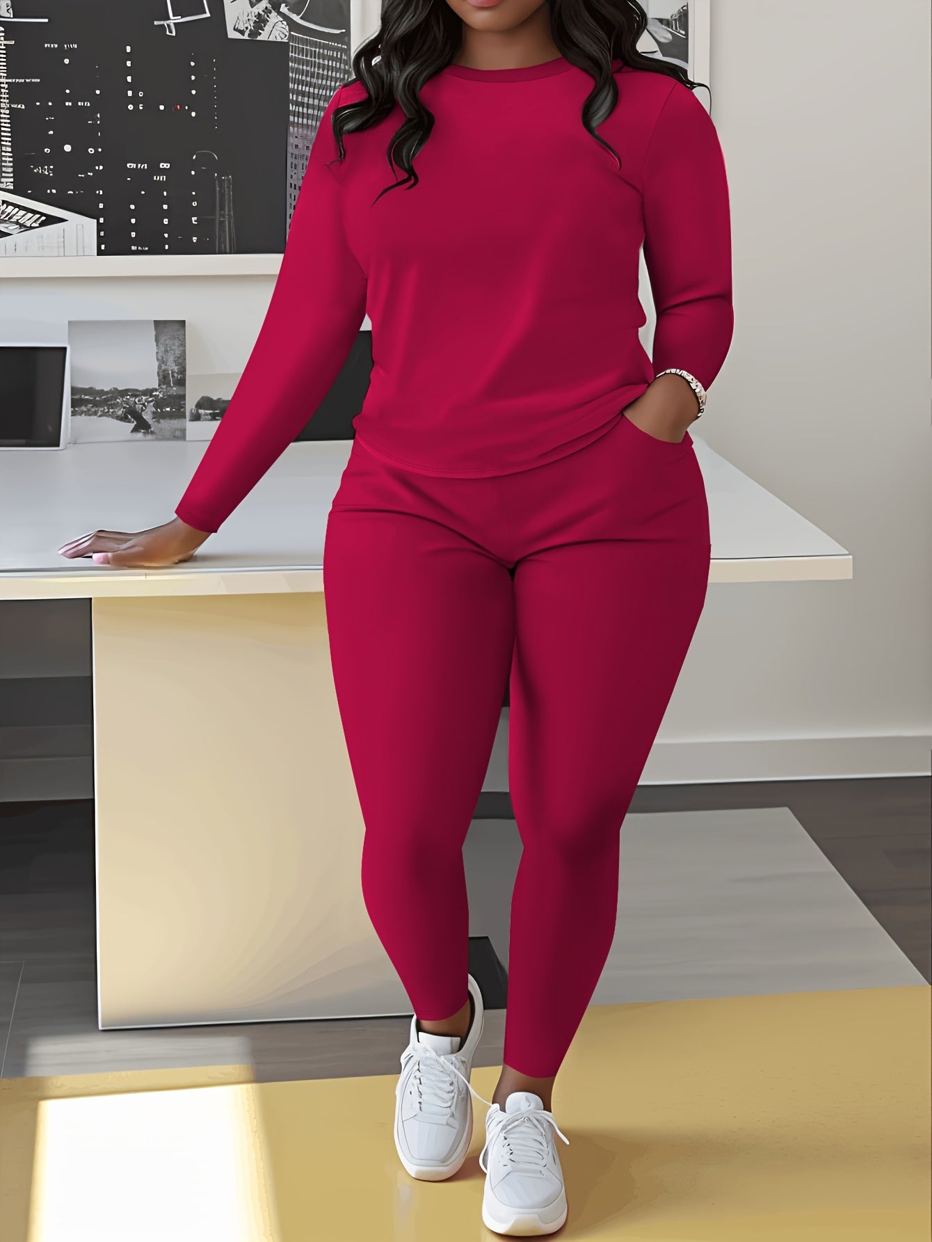 Plus Size, Large Casual 2pcs Suit with Pockets