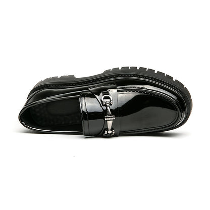 [Party Wedding Prom] Men's Patent Platform Slip-On Loafers, Fashion Round Toe Metal Decoration Non-Slip Thick Sole Business Dress Shoes Casual Party Wedding Prom Shoes All-Season Versatile for Office, Party, Casual Wear - Slip-On Round Toe Design
