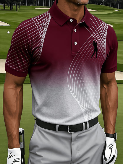 Men's Casual Sports Short Sleeve, Mesh Lines and Golf Pattern Print, Polyester Fabric Machine Washable, Breathable Regular Fit, Suitable for Daily Casual Sports Wear, PLUS SIZE