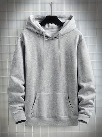 4 Simple Solid Color Hoodies with Kangaroo Pockets, Casual Hoodie for Men