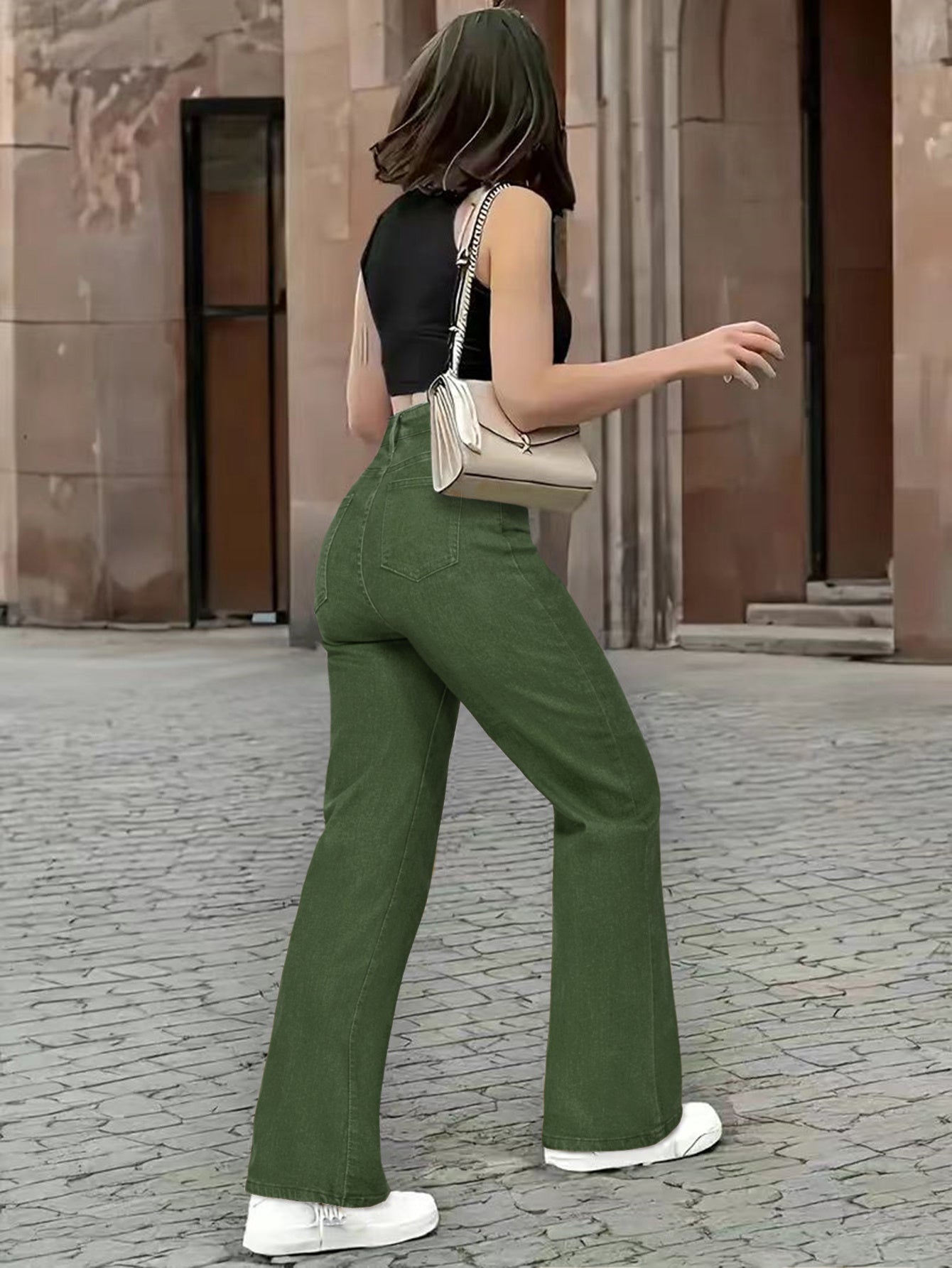 Women's 2026 New Military Green Straight-Leg Jeans - Stretch Denim Pants with Super Soft Breathable Fabric, Straight-Cut Leg for - Daily Wear, Casual & -Casual Outfits (Machine Washable) - Non- Solid Color