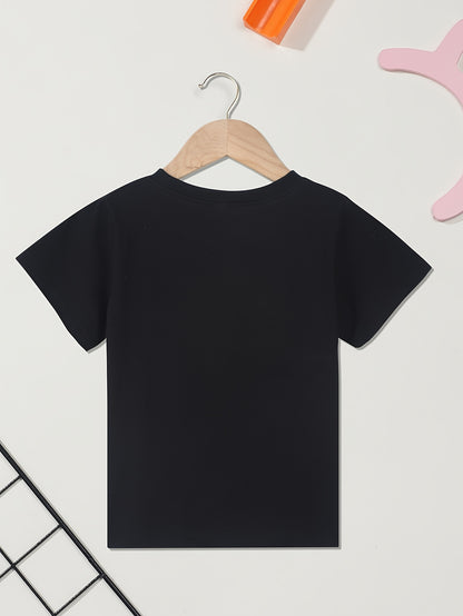 Cotton Short Sleeved Boys' T-shirt. Solar System Letter Print And Planet Pattern Print. Casual Versatile Round Neck Short Sleeved Top