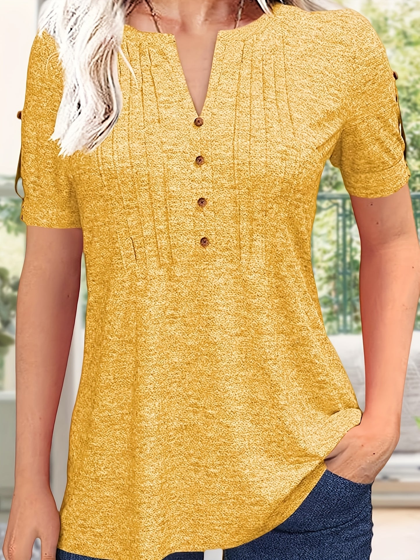 Women's Green Viscose V-Neck Pleated T-Shirt - product view 24