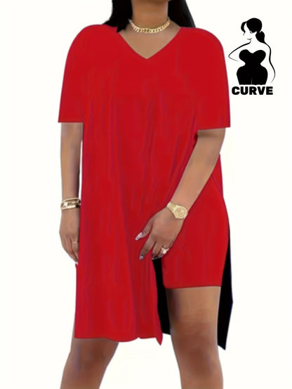 2pcs Set, Plus Size Women's Suit, Short Sleeve, Belted Waist, Top And Leggings