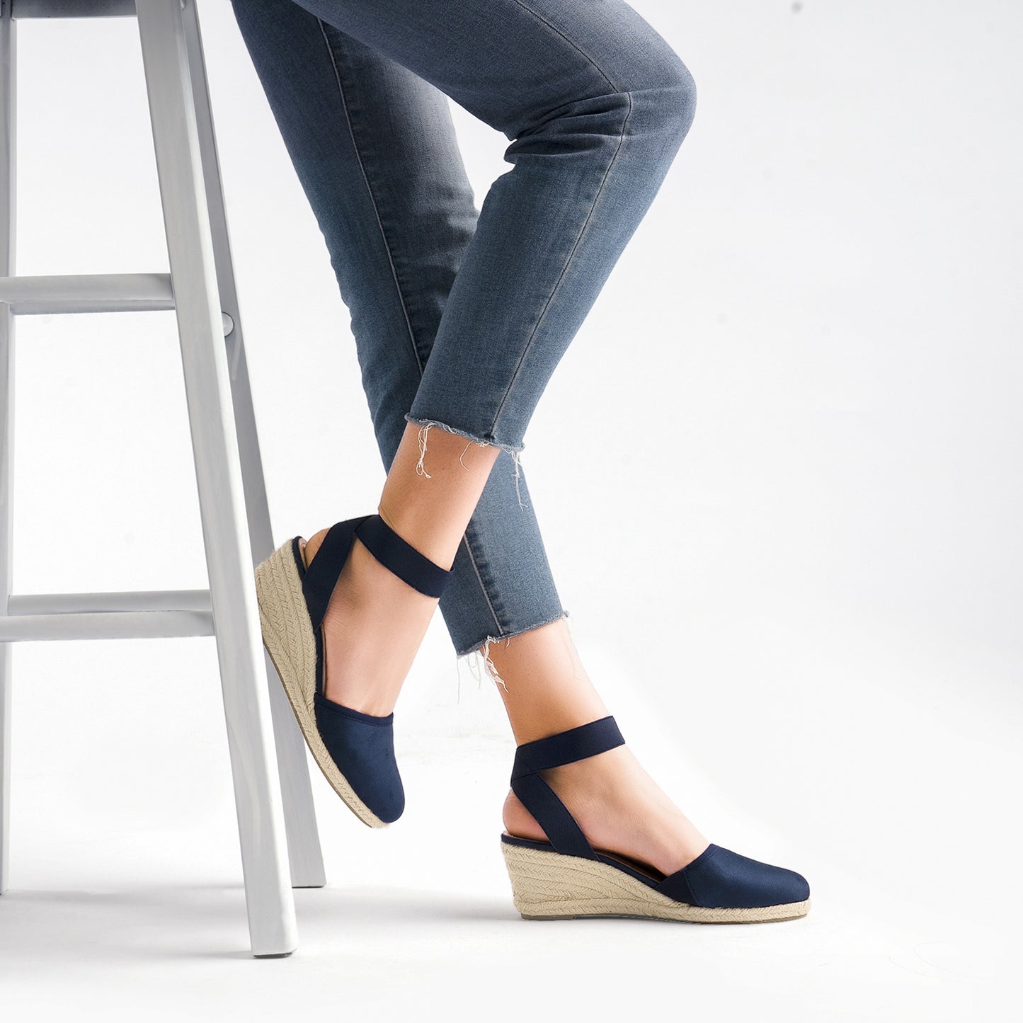 Women's Elastic Ankle Strap Espadrilles Wedge Sandals Summer Wedge Sandals Elastic Ankle Strap Espadrilles Platform Closed Toe High Heel Stretch Textile Bridal Shoes