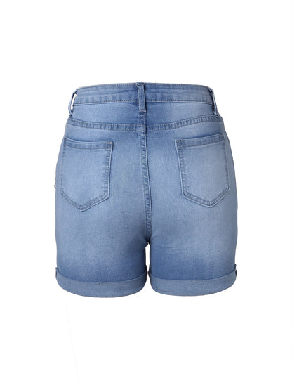 Women'S Fashion Casual Multifunctional Loose Denim Shorts, Versatile Denim Hot Pants, Casual Street Jeans, Trendy Ripped Denim Shorts with Ripped Cuff Detail Design, Essential for Daily Commute, Parties, And Electronic Music Festivals, Gift