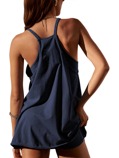 Women'S Summer V-neck Spaghetti Strap Sleeveless Dress