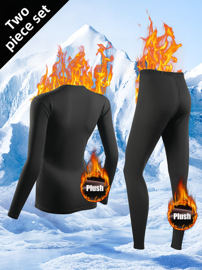 2pcs Women's Thermal Underwear Set, -Lined Leggings Compression Thermal Sleepwear, Loungewear & Activewear Base Layer Set Perfect for Winter Sports, Outdoor Adventures, And Everyday Casual Wear Ideal for Skiing, Yoga, And Cycling