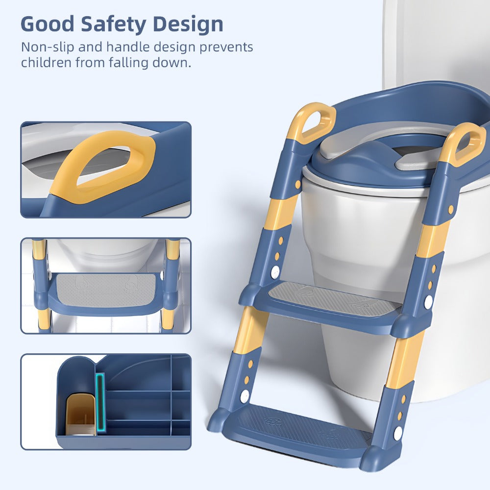 Foldable Potty Training Seat with Steps - Adjustable Height and Soft Cushion
