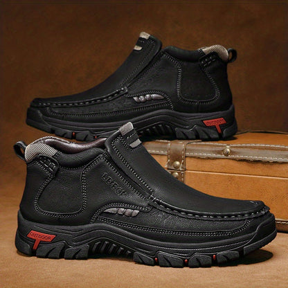 [Hand-Stitched] LDECK Slip-On Casual Shoes for Men - Durable Genuine Leather Work Boots, Men's Mountaineering Boots