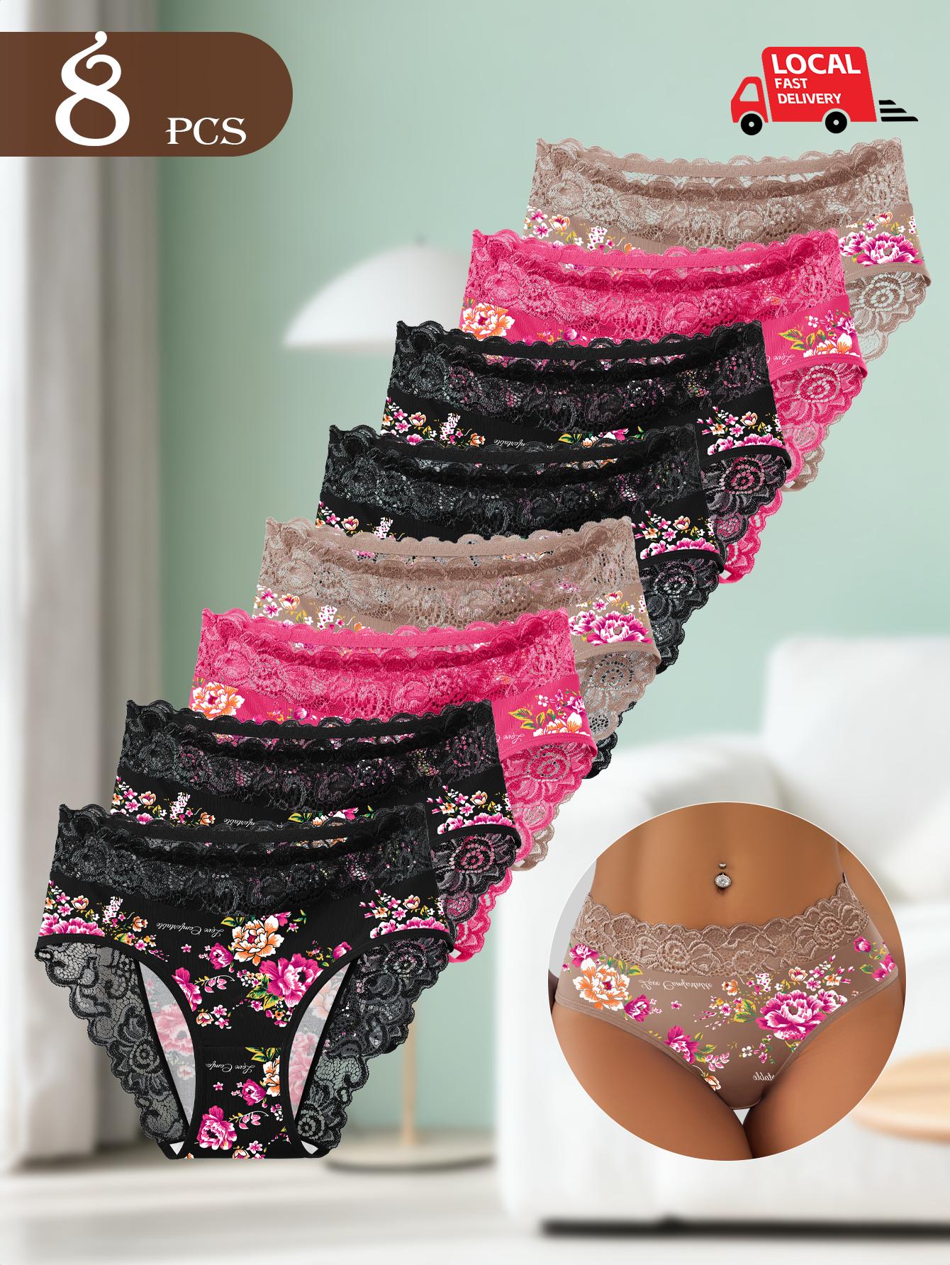 8-pack Floral Lace Women's Mid Waist Underwear with a Mid Waist Design That Fits the Body, Is Soft, Skin Friendly, Comfortable, Breathable, Triangular Underwear Suitable for Daily Wear and Dates