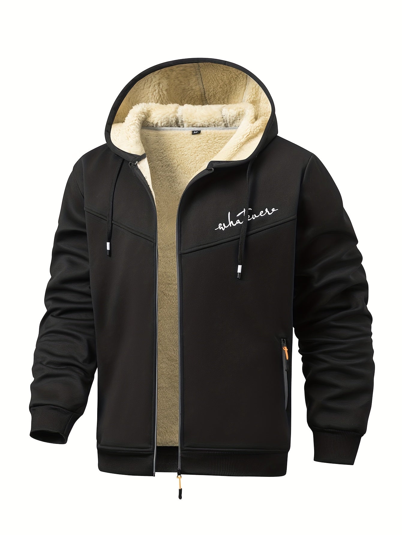 Men'S Winter Fleece Set: Zip-Up Hooded Thick Jacket with Sherpa-Lined Pants, Thermal Comfort, Zippered Pockets for Convenient Daily Wear, Embellished with Exquisite Embroidery