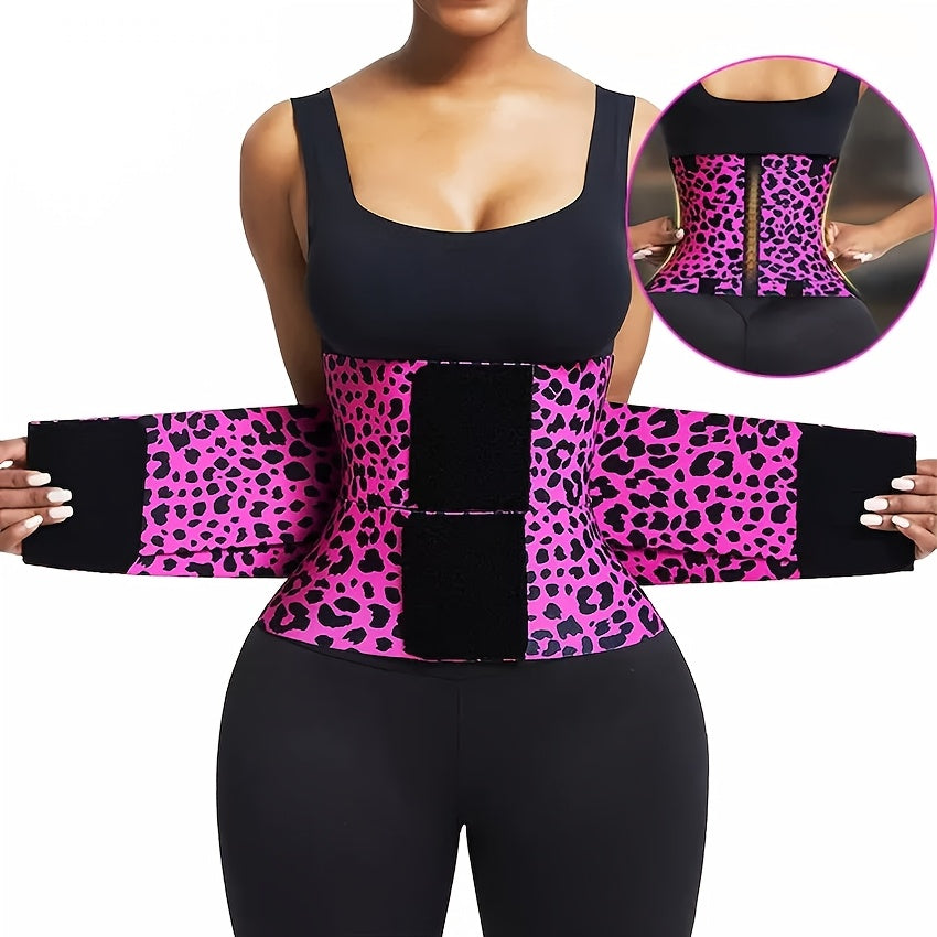 Leopard Print High Compression Back Support Waist Trainer Belt Gym Waist Cincher Trimmer Belt Tummy Control Body Shaper with Triple Wrap