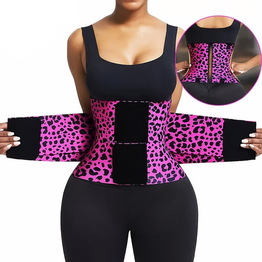 Leopard Print High Compression Back Support Waist Trainer Belt Gym Waist Cincher Trimmer Belt Tummy Control Body Shaper with Triple Wrap