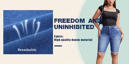 Women's Mid-waist Roll Cuff Bermuda Stretch Denim Shorts Everyday Everything Suitable for Daily Wear Tight Fit Suitable for Family And Friends Gifts