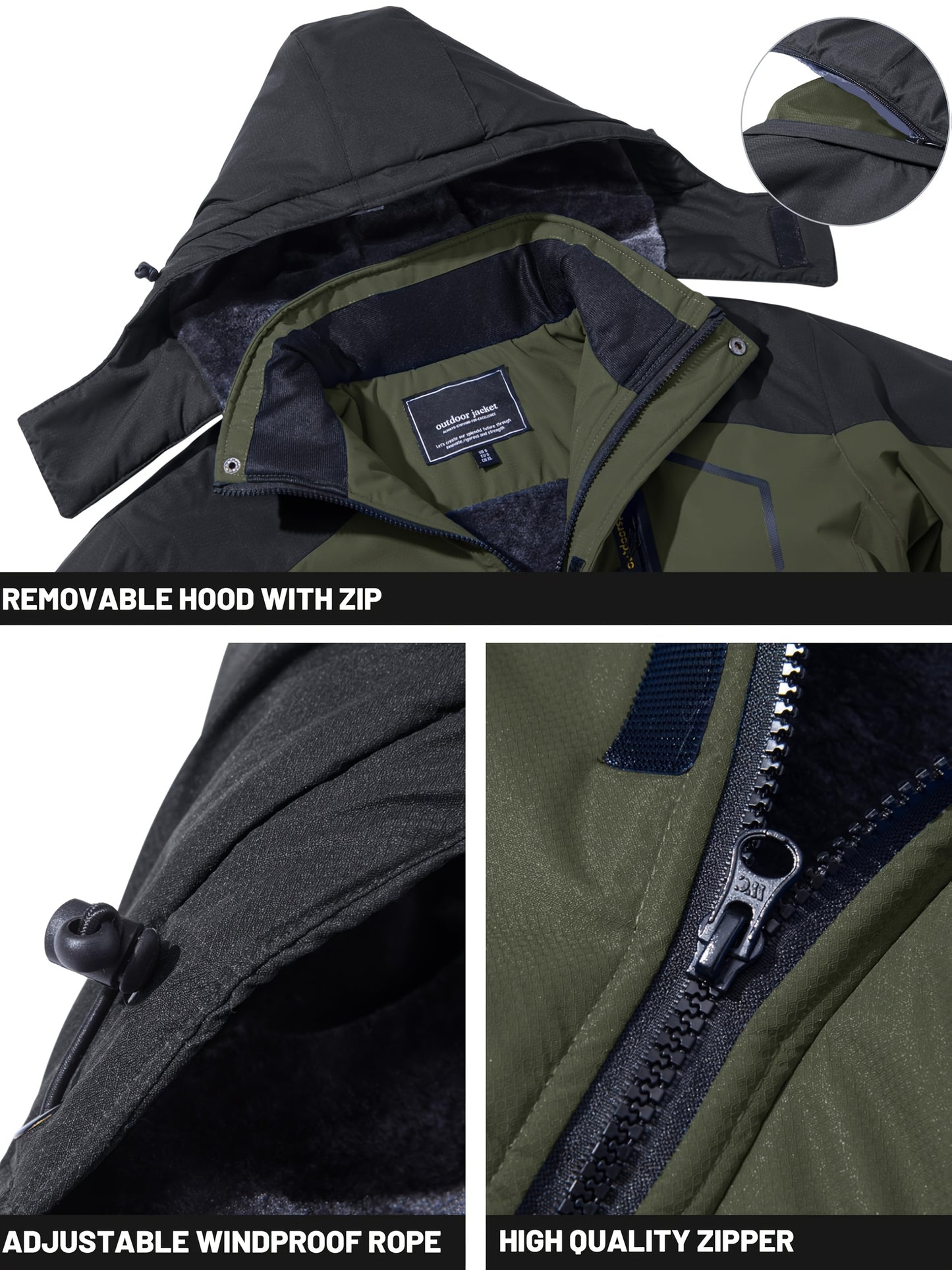 Men'S Winter Ski Jackets Warm Fleece Lined Coats Waterproof Windproof Hooded Thermal Outdoor Parka Thick Sport Hiking Jogging Camping Fishing Climbing Traveling Skiing Snowboarding Casual Windbreaker