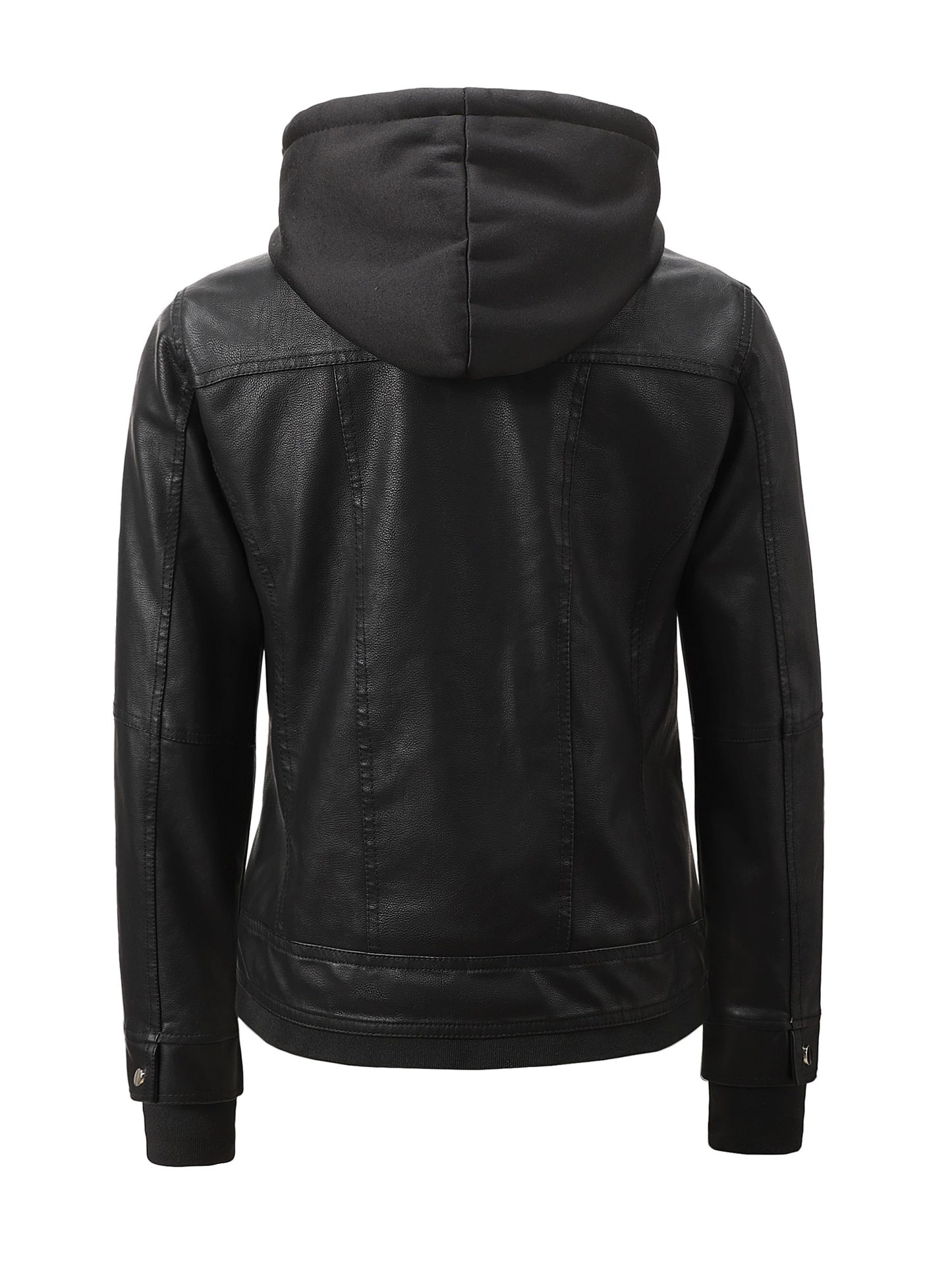 Women's Hooded PU Leather Jacket, Classic Slim-Fit Biker Style with Detachable Hood, Full-Zip PU Leather Coat with Multiple Pockets, Warm Windproof Outerwear for Spring, Fall & Winter Casual & Daily Outfits