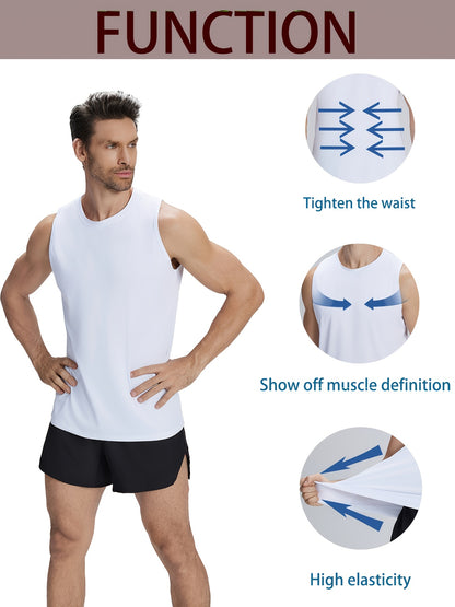 5pcs Men's Quick-Dry Sleeveless Athletic Vests - Breathable Moisture-Wicking Shirts, Solid Color Round Neck Gym Wear Suitable for Sports, Fitness, Outdoor Activities, Spring & Summer, Machine Washable Sleeveless