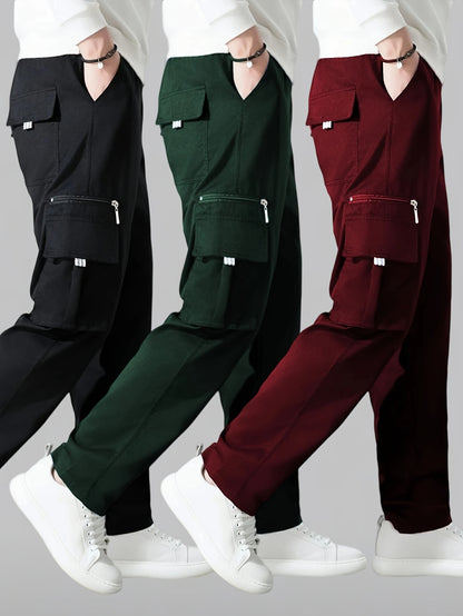 3pcs Men's Fashion Cargo Pants Casual Daily Outdoor Travel Multi-pocket Cargo Pants