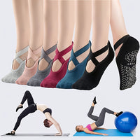 6 Pairs (mixed Color) Yoga Boat Socks With Straps