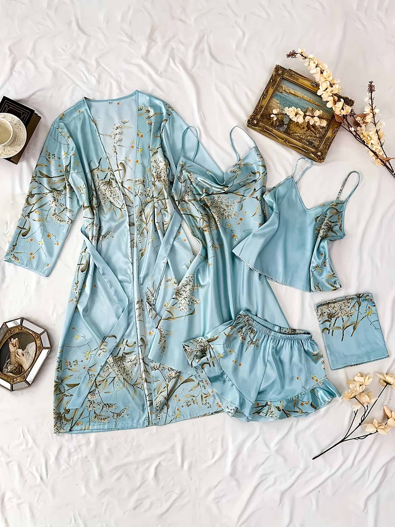 V-Neck Camisole Sleepwear, Stylish Printed Camisole Gowns, Cozy And Relaxed Women'S Sleepwear, Nightgowns, And Nightdress Collections. Long-Sleeve Robe, High-Neck Camisole Skirt, Backless V-Neck Top, And Pleated Shorts Are Casual And Adaptable