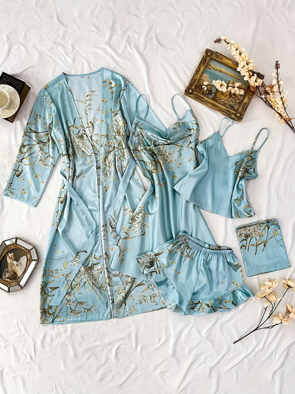 V-Neck Camisole Sleepwear, Stylish Printed Camisole Gowns, Cozy And Relaxed Women'S Sleepwear, Nightgowns, And Nightdress Collections. Long-Sleeve Robe, High-Neck Camisole Skirt, Backless V-Neck Top, And Pleated Shorts Are Casual And Adaptable