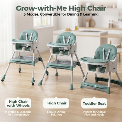Baby High Chair - Foldable Adjustable 6-in-1 Height
