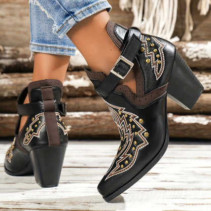 Women'S Ankle Boot with Slip-On Design, Classic Elegant Vintage Style, Baroque Bohemian Fashion for Music Festivals and Vacation Outings