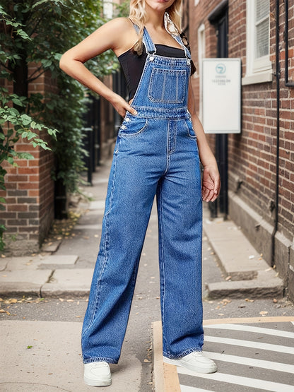 Women's Overalls Denim Straight Wide-leg Jeans Overall Loose Fit Bib Loose Denim Romper Adjustable Lace-up 1pc Ripped Denim Cargo Blue Holiday Gift Family Gift Gift