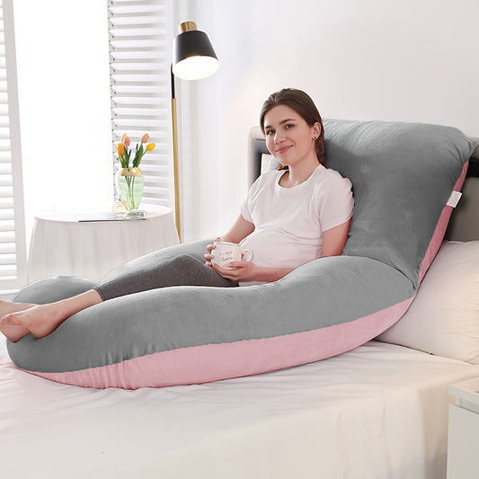 62-Inch J-Shaped Pregnancy Pillow - Velvet-Look Full-Body Design – main product image