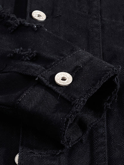 Men's Denim Jacket Fashion Slim Fit Ripped Cotton Stretch Denim Trendy Outerwear