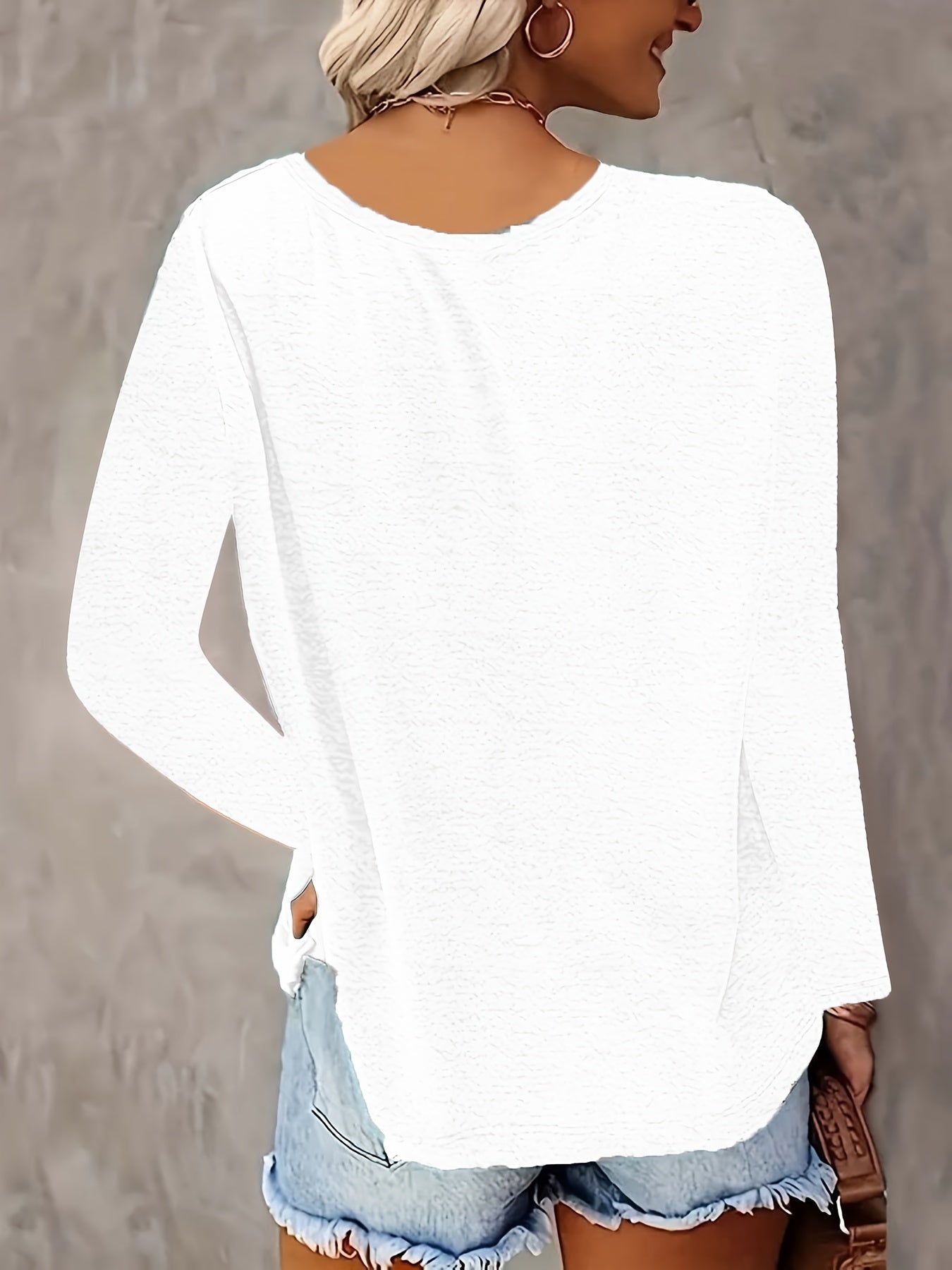 SINHOON 4pcs Women's Clothes Spring And Autumn Casual Top, Solid-Color Long-Sleeved V-Neck T-shirt