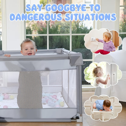 Large 71X71 Inch Beige Baby Playpen - Sturdy Safe Kids Activity Center with Soft Breathable Mesh, Indoor/Outdoor Playpen for Toddlers, Easy Assembly, Durable Playpen for Birthday And Christmas Gifts, Fits Growth Needs