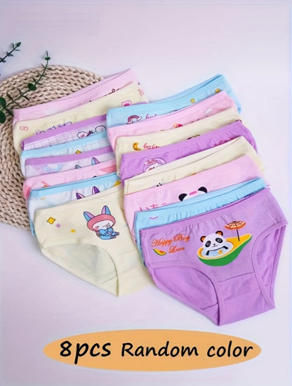 8-Pack Girls' Cotton Briefs - Assorted Cute Cartoon Prints 26597