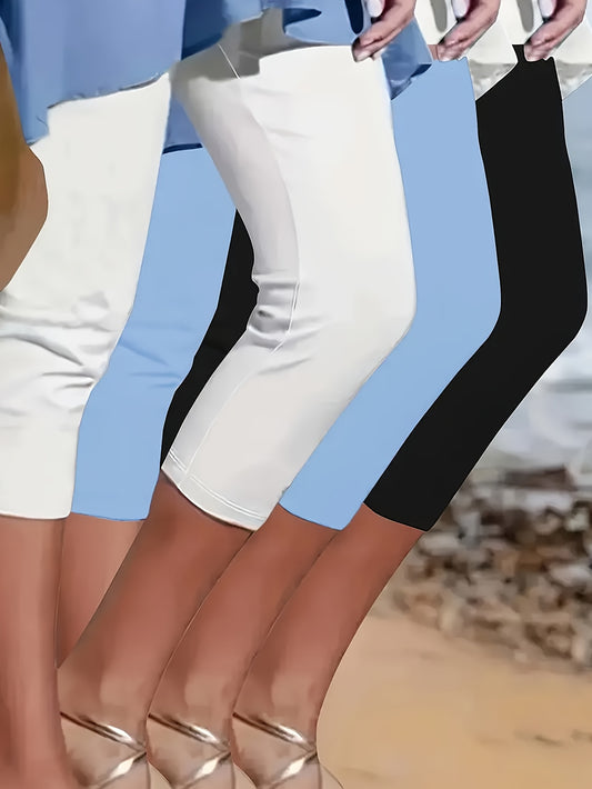 3-Pack High Waist Compression Yoga Pants, Women'S Tummy Control Moisture-Wicking Cropped Leggings, Stretch Workout Capri