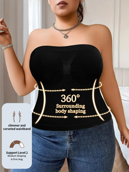 3-Pack Women'S Plus Size Waist Shaping Comfortable & Breathable Tube Top With Built-in Bra