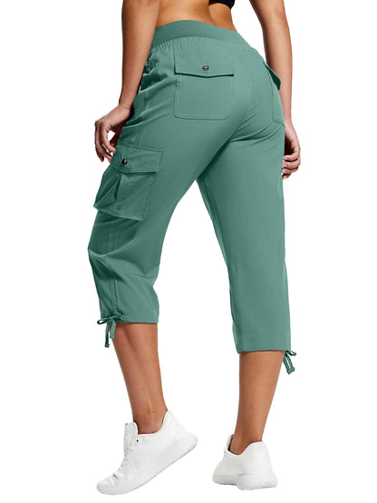 18" Women's Hiking Capris with Pockets Quick Dry Travel Lightweight Cargo Capri Pants Casual Capris for Women