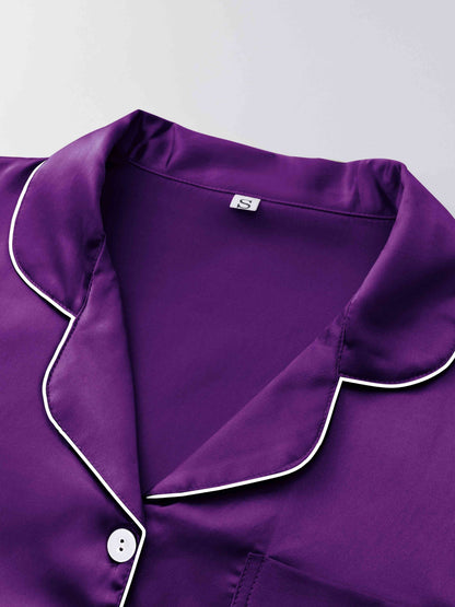 3pcs Women'S Satin Pajama Set - Casual Solid Color Long Sleeve Shirt & Elastic Waist Pants, Lapel Collar, Button Detail, Fall/Winter Sleepwear