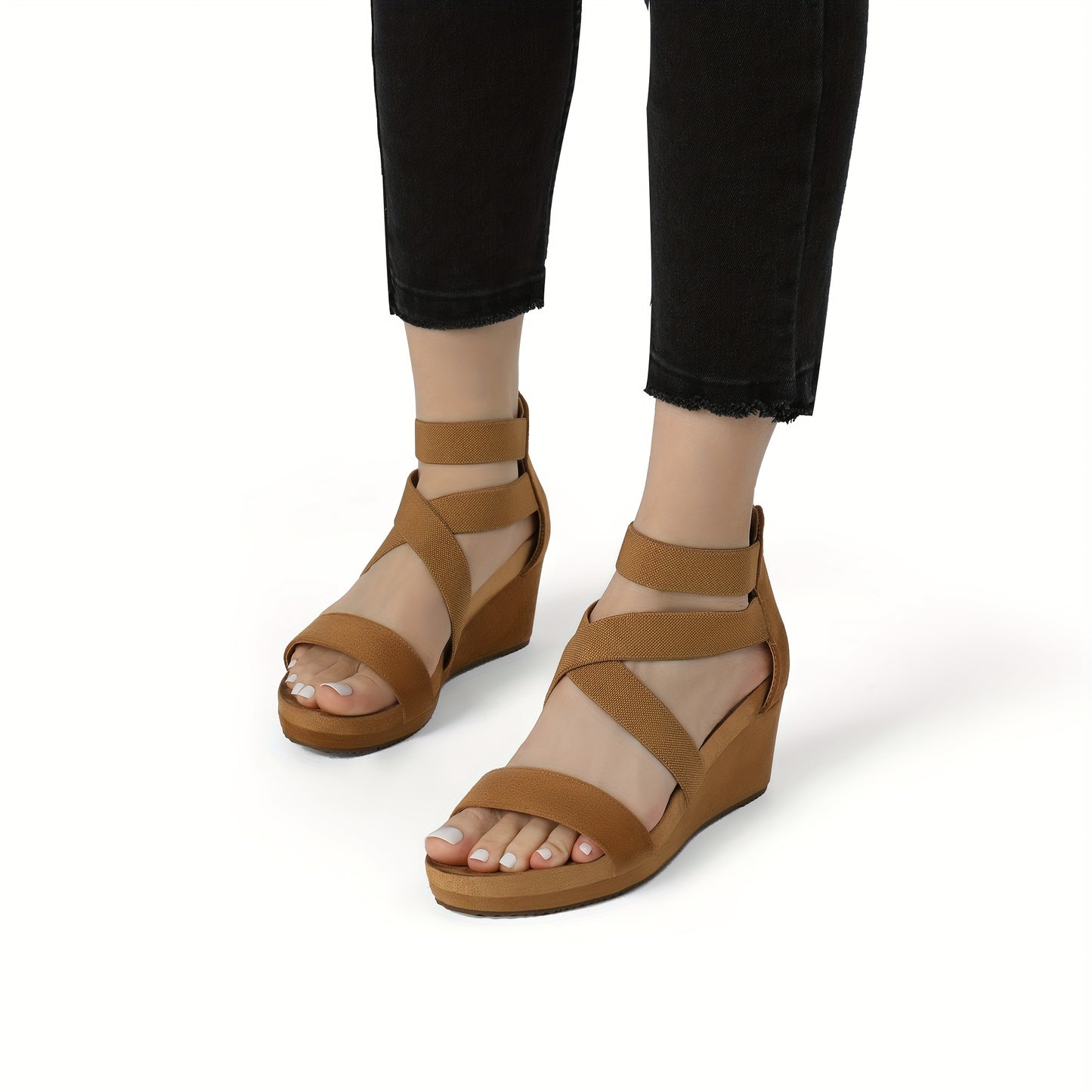 Womens Elastic Ankle Strap Open Toe Platform Stylish and Comfortable and Fashion Wedge Sandal Fashion Outdoor Shoes Quick On and Off Suitable for Different Occasions, Women Shoes